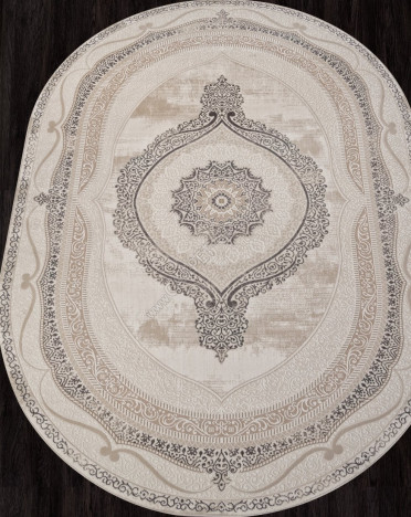 Ковер турецкий M034A SIESTA (PP Heatset Высокоплотный, серый, кремовый) овальный