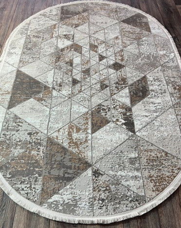 Турецкий ковер овальный Atlantik Hali Deco 23092A (Полиэстер, бежевый, серый)